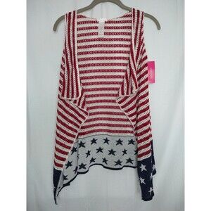 NWT Red White Blue American flag crochet cardigan XL duster Made in USA July 4th